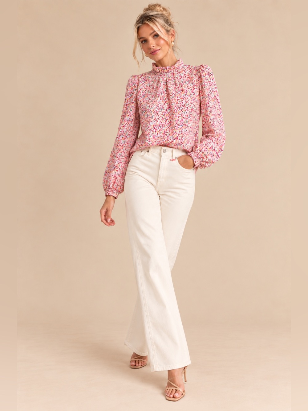 J. Crew Liberty Ditsy Floral Ruffle Stand Collar Blouse Pink Long Sleeve Top - Picture 8 of 9